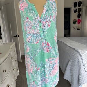 Lilly Pulitzer Cotton Dress V-Neck three small buttons Jellyfish pattern M